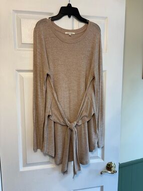 Anthropologie Pure Good Tie-Front Long Sleeve Top - Beige
